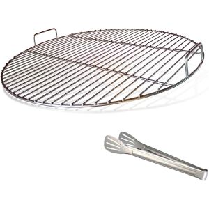 304 Grille de Barbecue Ronde en Acier Inoxydable avec poignée, diamètre 54,5 cm pour Barbecue au Charbon de Bois de 57 cm e.g Weber, avec Pince à Barbecue - Neuf