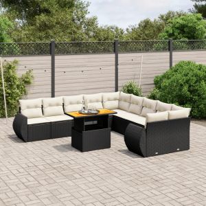 Prolenta Premium - Salon De Jardin 11 Pcs Avec Coussins Noir R&eacute;sine Tress&eacute;e - Neuf