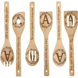 Kal-6 Cuillère En Bois Avec Initiales Et Mots Monogrammés Vaisselle De Cuisine Vaisselle En Bambou Naturel Sculptée Et Fendue Pour Anniversaire Pendaison De Crémaillère Cadeaux De Mariage - Neuf