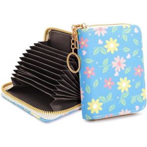 Porte Cartes De Cr&eacute;dit Femmes,Blocage Portefeuille Avec Porte-Cl&eacute;s Les Avec 12Compartiments Porte-Cartes De Visite Avec Zip Slim Wallet,Chrysanth&egrave;me D'&Eacute;t&eacute; - Neuf