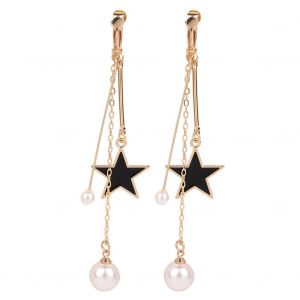 Boucles D'oreilles Longues En Alliage Avec Pendentif Pentacle En Fausses Perles Pour Femmes (Clip D'oreille) - Neuf