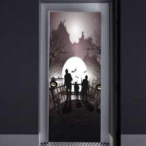 Autocollants de porte 3D Zombies d'Halloween, 76 x 200 cm, papier peint réaliste pour porte, décoration d'Halloween, autocollants amovibles pour fête, rénovation de maison, autocollant mural - Neuf