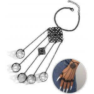Kalsw-Bracelet Anneau Gothique Chaîne De Main Anneaux Ouverts Ajustables,Bracelet Punk À Maillons Convient Aux Fêtes,Danses,Rassemblements À Thème,Carnavals Et Autres Festivals - Neuf