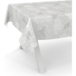 SJZG-Nappe En Toile Cir&eacute;e - Lavable, Pour Table De Jardin, De Forme Ronde, Ovale Ou Rectangulaire, 180 X 140 Cm, Bord Coup&eacute;, Motif Coeur Gris - Neuf