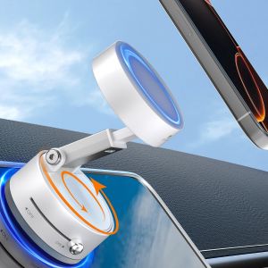 Kal-Support De T&eacute;l&eacute;phone Voiture Magn&eacute;tique Pour Iphone Magsafe, Ventouse Sous Vide & Rotation &Agrave; 360&deg; & Pliage R&eacute;tractable, Facile &Agrave; Installer/D&eacute;sinstaller, Blanc - Neuf