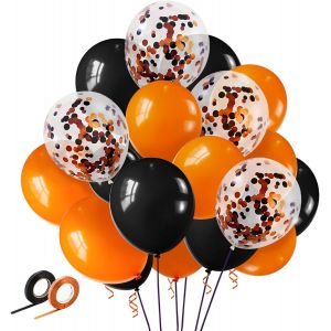 Lot De 50 Ballons En Latex Avec 2 Rouleaux De Ruban Pour D&eacute;coration De F&ecirc;te D'anniversaire D'halloween, 30,5 Cm (Ballons Noir/Orange/Orange) - Neuf