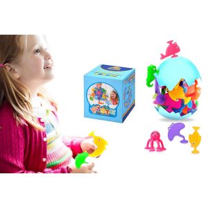 Lot de 27 jouets &agrave; ventouses pour enfants avec bo&icirc;te de rangement en forme de coquille d'?uf - Jouets de bain et d'empilage Montessori - Neuf