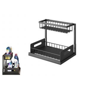 Organisateur sous &eacute;vier avec tiroir coulissant et panier de rangement - Neuf