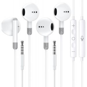 KALANKA-2 Pack Écouteurs Intra-Auriculaires avec Câble, 3,5 mm, Haute Résolution avec Microphone, Écouteurs avec Contrôle du Volume pour iPhone 6/5/SE, Samsung, iPad, Xiaomi, MP3, Huawei, etc. Appare - Neuf