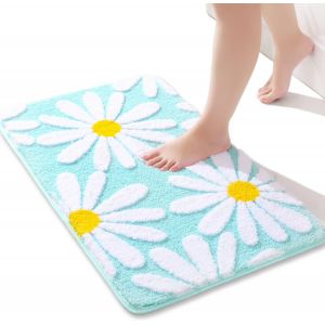 KAL-Tapis De Salle De Bain Vert Mignon Marguerites Tapis De Bain Antidérapant Lavable Tapis De Bain Fleur Blanche Et Jaune Tapis De Bain Doux Absorbant Tapis De Salle De Bain 40 X 60 Cm - Neuf