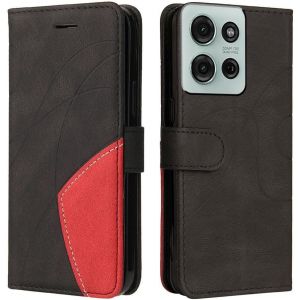 Kal-Étui De Protection Pour Motorola Moto G75 5g, En Pu Et Tpu - Style Vintage, Anti-Choc, Fermeture Magnétique, Style Livre, Porte-Feuille, Noir - Neuf