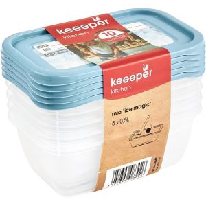 Kalanka-Lot De 5 Boîtes Congélation, Couvercle Réinscriptible, 5 X 500 Ml, 15,5 X 10,5 X 6 Cm, Mia Magic Ice, Nordic Blue - Neuf