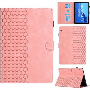 KAL-Coque Pour Huawei Mediapad T5 10.1"" 2018 Mod&egrave;le Ags2-W09/W19/L09 Bo&icirc;tier Avec Support Avec Fente Pour Carte, Motif Hexagonal Structur&eacute; Housse En Similicuir Pour Huawei Mediapad T5, Rose - Neuf