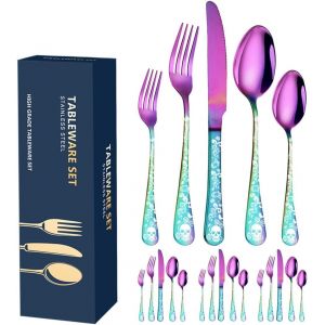 Xiaoyu Ensemble De Couverts Bizarres De 20 Pièces, Ensemble D'argenterie De Crâne Gothique Pour 4, Motif Unique De Fleur De Squelette, Ustensiles De Table Pour Événement D'halloween, Noir - Neuf