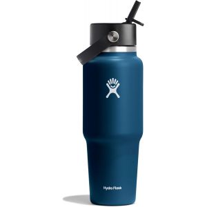 Jexnovashop-Bouteille De Voyage Avec Paille Flex Large 946 Ml (32 Oz) - Bouteille Inox Isol&eacute;e Tempshield Avec Bouchon Paille &Eacute;tanche - Convient &Agrave; La Plupart Des Porte-Gobelets - Indigo - Neuf