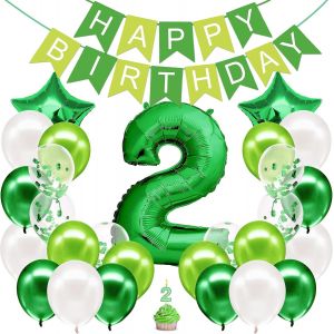CAUC-Decoration Anniversaire Garcon 2 ans Vert - Kit Ballon Deco Chiffre - Neuf