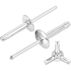 Lot de 50 rivets à triple tête en aluminium de 1,9 x 2,5 cm,rivets à grande bride pour bricolage,tôle,réparations automobiles,meubles,bateaux marins (argent) - Neuf