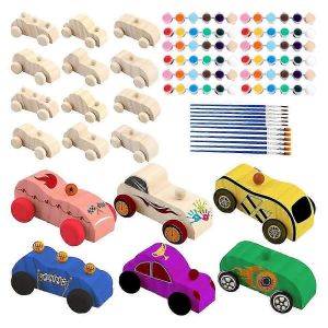 42 voitures en bois inachevées, peinture artisanale, idéales pour les activités familiales des enfants, projets d'artisanat, cadeaux de menuiserie - Neuf