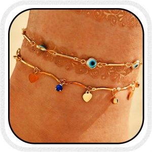 Cmjaagur-Evil Eyes Gold Heart Anklet With Tassel Beach Jewelry For Women Girls, Metal[M313] - Neuf