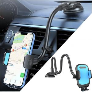 CHENG-Support De Téléphone Portable pour Voiture avec Ventouse, Support Téléphone pour Tableau De Bord Et Pare-Brise Voiture, Support Téléphone Portable Flexible en Col Cygne pour Voiture(Bleu) - Neuf