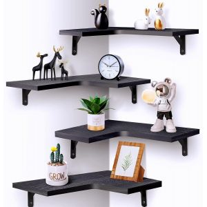 Cauc-Lot De 4 &Eacute;tag&egrave;res Murales D'angle Flottantes - Style Rustique Moderne - Pour D&eacute;coration D'int&eacute;rieur, Chambre, Salon, Salle De Bain, Cuisine, Bureau - Neuf