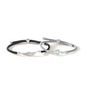 Ensemble De Bracelets &Agrave; Plumes Pour Couple, R&eacute;glables, En Argent S925, Cadeau De Saint-Valentin - Neuf