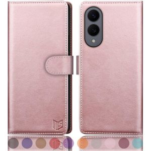 JGD-Etui Coque pour Samsung Galaxy S25 Edge [RFID Blocage] [Magn&eacute;tique Protection] Fentes pour Cartes Protection Etui Housse Premium en Cuir PU pour Samsung S25 Edge Portefeuille Or Rose - Neuf