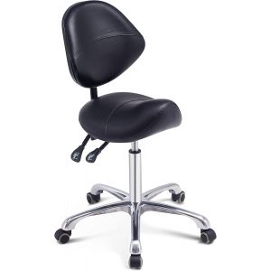 Ulteronixshop-Tabouret de Chaise de Selle Ergonomique avec Support arri&egrave;re pour Tatouage de Bureau &agrave; Domicile de Dentiste de Salon, Tabouret pivotant &agrave; Hauteur r&eacute;glable avec Roues - Neuf