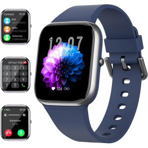 Montre Connectée Homme Femme, Répondre/Passer Des Appels, 1.85"" Hd Smartwatch Avec 110+ Modes Sportifs/Podometre/Sommeil/Cardiofrequencemetre, Etanche, Montre Intelligente Pour Android Ios (Bleu) - Neuf
