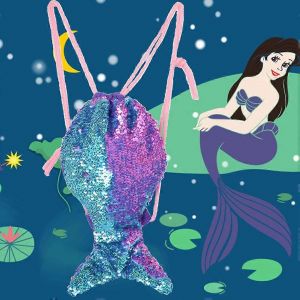 Réversible Paillettes Cordon De Serrage Sac De Sirène Queue Sirène Coloré Sac À Dos De Gym Sac À Dos Enfants Sac D'école En Plein Air Pour Filles Enfants - Neuf