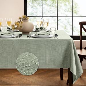 Sjzg-Home Fashions Laurel Nappe Rectangulaire À Texture Unie Résistante À L'eau Et Aux Taches U2013 Sauge U2013 152,4 X 259,1 Cm - Neuf