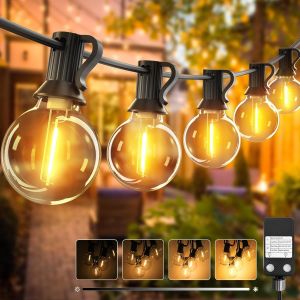 Jgd-Guirlande Ext&eacute;rieure Lumineuse Led Avec Timer, 15m Guirlande Lumineuse Guinguette Ext&eacute;rieure Avec Retro Warm White, Ampoules G40 En Plastique, Girlandes &Eacute;tanches Pour Jardin, Terrasse, Balcon - Neuf