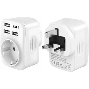 Adaptateur Prise Anglaise Vers Francais Avec 3 USB-A et 1 USB-C, Type G Pour Angleterre, Irlande, Malte, Malaisie - Neuf