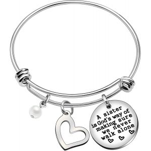 Bracelet Pour S?ur Ou S?ur - Cadeau D'anniversaire De Frère S?ur - Cristal - Strass - Cadeau D'anniversaire De Rem De Diplôme - A Sister Is A God's Way Of Making Sure We Never Walk Alone - Neuf