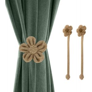(B) Lot De 2 Embrasses De Rideaux Magnétiques Avec Boucles, Embrasse De Rideau Magnétique Large Tressée Décorative En Lin Tournesol Avec Cordon Accessoires De Décoration Pour La Maison - Neuf