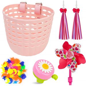 Kal-Ensemble De Paniers De Vélo Pour Enfants , Accessoires De Décoration De Vélo Pour Enfants Avec Perles De Rayons De Roue, Panier De Vélo En Plastique, Sonnette De Vélo, Moulin À Vent De Vélo - Neuf