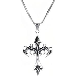 Trahoo-Collier Croix Homme Argent Croix Chretienne Homme Cadeaux De Pâques Chaine Collier Croix Chretienne Acier Inoxydable Cadeau Homme Garcon - Neuf