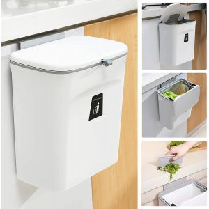 Poubelle Suspendue Cuisine Avec Couvercle, 9l Poubelle Murale Cuisine, Poubelle Camping Car Suspendu Pour Portes D'armoires Placard Salle De Bain - 29,5 X 13 X 23,7 Cm - Neuf