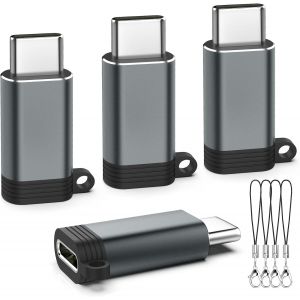 TRAHOO-Adaptateur Lightn-ing vers USB C,4 Pack Adaptateur Lightn-ing Femelle vers USB C M&acirc;le,Cordons Anti-Perte pour iPhone 15/16 Pro Max Plus/iPad Pro/Air avec Charge Rapide/Transfert de Donn&eacute;es,Gri - Neuf