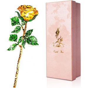 Rose Jaune - Cadeau Pour Elle - Rose En Cristal K9 Avec Carte De V?ux - Rose En Verre 3d - Fleur Éternelle En Cristal - Figurine Pour Femme Pour Anniversaire, Fête Des Mères, Saint-Valentin, Noël. - Neuf