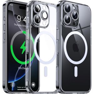 THEF-Coque Magnétique Transparente pour iPhone 16 Pro (6.3'') avec Objectif Film, [Compatible avec MagSafe] [Protection Antijaune & Antirayure & Antichoc] Etui Housse Dur avec Bord, Clair - Neuf
