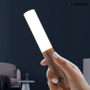 Veilleuse à détecteur de mouvement magnétique pour couloir, éclairage LED rechargeable, escalier portable, applique murale en bois, éclairage d'armoire alimenté par batterie (bois de noyer, 1 pièce) - Neuf