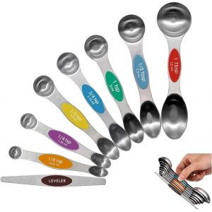 Cmws-Cuillères À Mesurer En Acier Inoxydable Empilables Cuillères À Soupe Pour Mesurer Les Ingrédients Secs Et Liquides (Lot De 8 Rangements Magnétiques) - Neuf