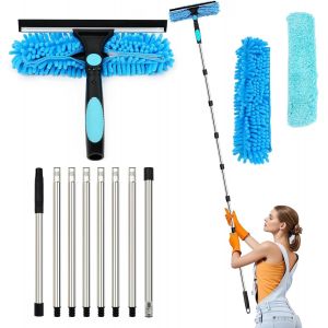 4M 3-in-1 Window Cleaner Kit with Silicone Squeegee and Microfibre Brush,Professional Window Squeegee,Telescopic Window Washer with 270&deg; Rotating Head Blue - Neuf