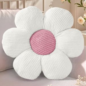 CAUC-Coussin floral blanc - 40 cm - Motif floral - Coussin esth&eacute;tique - Coussin de sol en peluche douce et moelleux - P&eacute;tales de fleurs et marguerites - Pour maison, canap&eacute;, voiture, lit, chambre d'e - Neuf