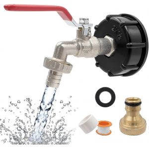 R&eacute;servoir de robinet Adaptateur de r&eacute;servoir de vidange Ibc Raccord de 1/2 pouce Robinet en laiton Adaptateur de r&eacute;servoir 1000l pour robinet de jardin Robinet de remplacement R&eacute;servoir d'eau de pluie - Neuf