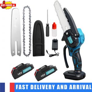 Mini tron&ccedil;onneuse sans fil, 6 pouces (environ 15,2 cm) avec 1 cha&icirc;ne, tron&ccedil;onneuse &eacute;lectrique &agrave; main avec 2 batteries de 3,0 Ah, pour couper du bois et &eacute;laguer des arbres. - Neuf