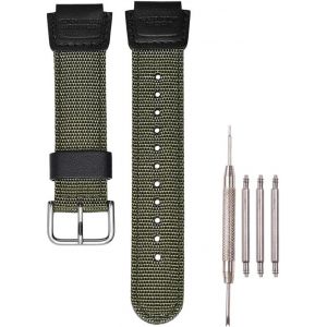 Kal-Bracelet En Nylon De 18 Mm Compatible Avec Casio Ae1200whb Sgw-300h 400 500 Aq-S810w - Bracelet De Montre Tissé Vert Armée Pour Homme - Neuf