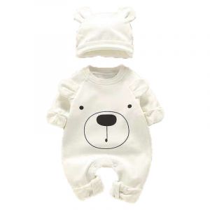 Combinaison Pour Bebe Garcon Et Fille, Douce Et Respirante, Motif Ours Mignon, Avec Bouton-Pression, Blanche, 66 Cm - Neuf