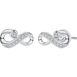 Kal-Boucles D'oreilles Infini Femme En Argent Sterling 925 Symbole Infini Avec Coeur Zirconium Clous Pour Femmes Bijoux Cadeau - Neuf